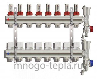 Коллекторная группа Tim (KC008) 1" ВР, 8 отводов 3/4", расходомер, воздухоотводчик, сливной кран - №1