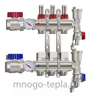 Коллекторная группа Tim (KA003) 1" ВР-ВР, 3 отвода 3/4", расходомер, воздухоотводчик, сливной кран, торцевой кран, термометр - №1