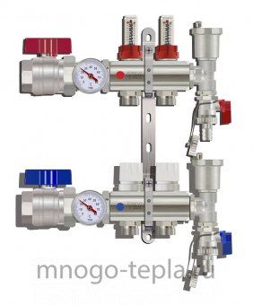 Коллекторная группа Tim (KA002) 1" ВР-ВР, 2 отвода 3/4", расходомер, воздухоотводчик, сливной кран, торцевой кран, термометр - №1