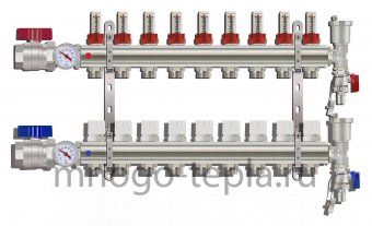 Коллекторная группа Tim (KA009) 1" ВР-ВР, 9 отводов 3/4", расходомер, воздухоотводчик, сливной кран, торцевой кран, термометр - №1
