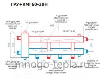 Коллекторный модуль с гидрострелкой RISPA ГРУ+КМГ 60-3ВН, нержавеющая сталь - №1