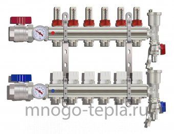 Коллекторная группа Tim (KA006) 1" ВР-ВР, 6 отводов 3/4", расходомер, воздухоотводчик, сливной кран, торцевой кран, термометр - №1
